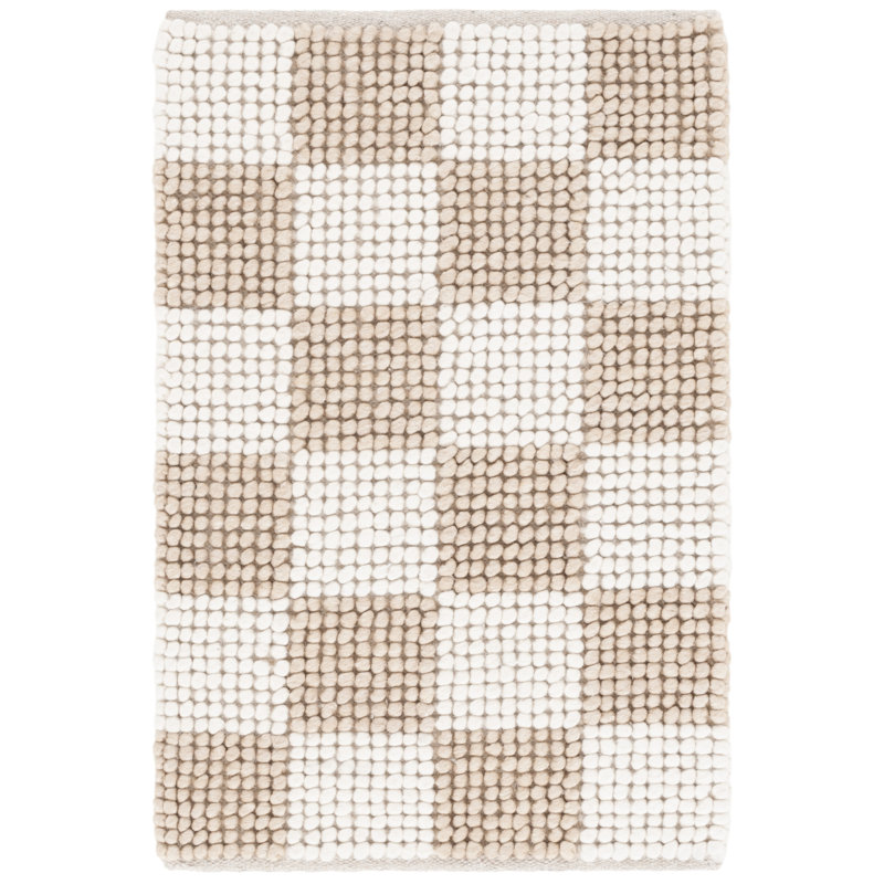 Natura 288 Flatweave Wool/Cotton Checkered Rug in Taupe/Ivory, Rectangle 5' x 8'