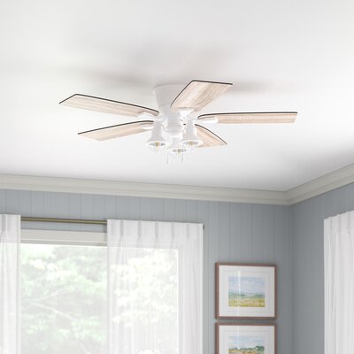52"" Monowi 5 - Blade Flush Mount Ceiling Fan with Pull Chain and Light Kit Included -  Breakwater Bay, E72C824A1E034421BD9F66246CBC1E94
