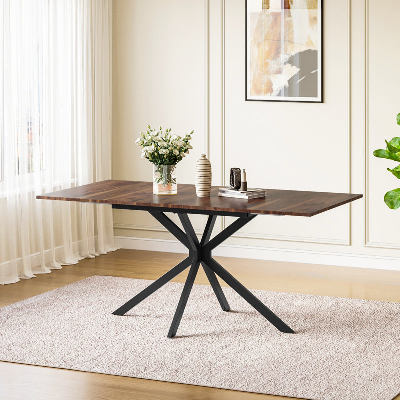 Extendable Metal Base Dining Table, Brown Wood