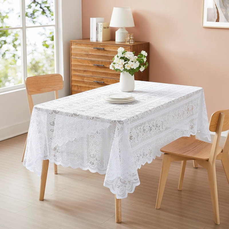 72 Inches Vintage White Rectangular Tablecloth For Rustic Dining Table Décor, 72" L x 54" W, White