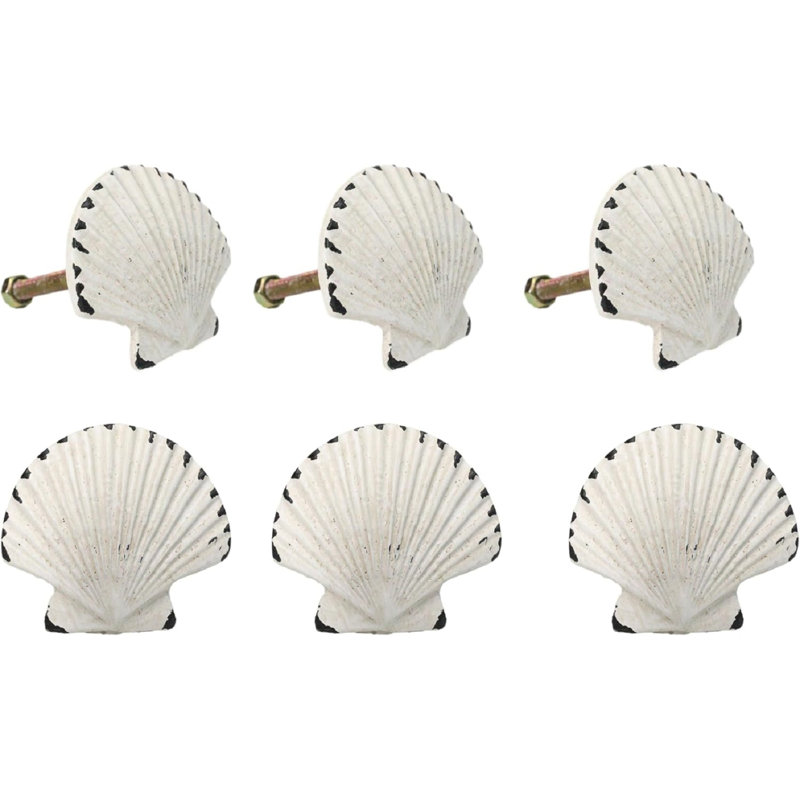 Ensemble de 6 poignées de porte d'armoire en laiton blanc coquille marine patiné