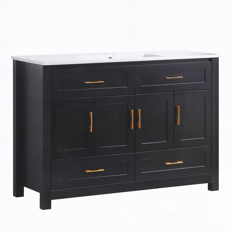 Meuble-lavabo 48 po avec lavabo en céramique, Noir, noir, noir, noir