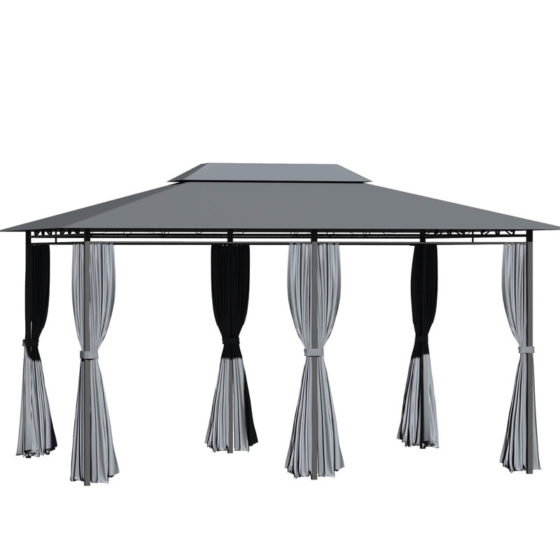 Pavillon de jardin extérieur spacieux 10 pi x 13 pi - auvent avec rideaux, toit ventilé, formation en acier gris sauge