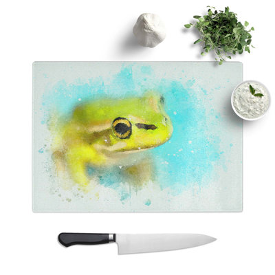 Glass Green Frog in Abstract Chopping Board