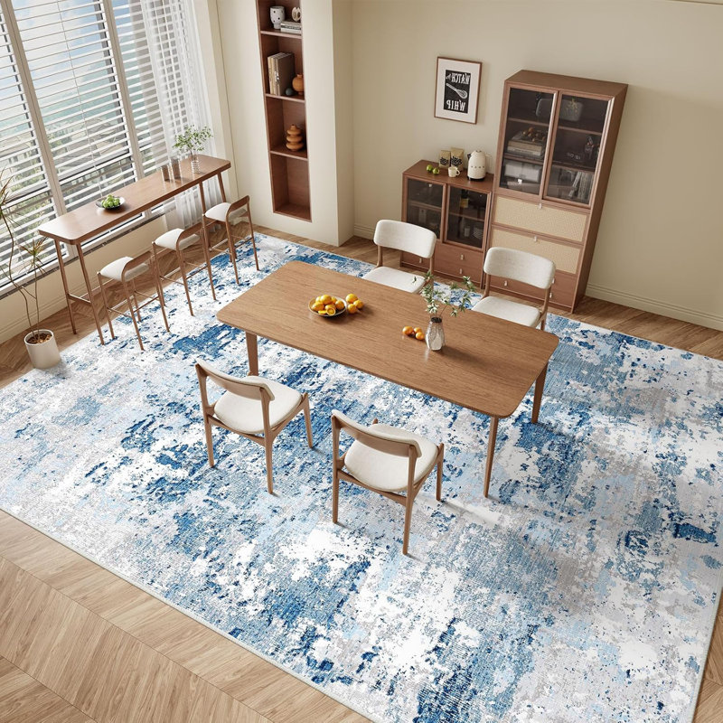 Abstract Foldable Thin Pile Area Rug, Contemporary Melancholic Plaster Art Style Non-Slip Backing Indoor Carpet For Living Room, Bedroom, Kitchen - Machine Washable, Non-Shedding and Easy-Cleaning.