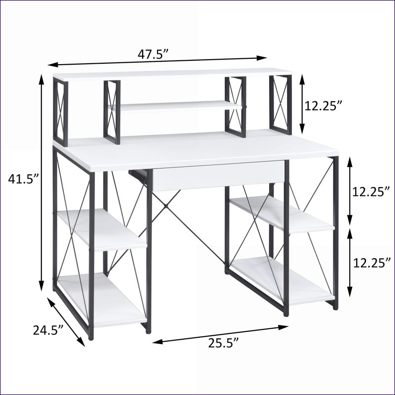Bureaux avec tiroir de rangement + 8 compartiments ouverts, blanc moderne et amp; Bureau noir, l 47,5 po x P 24,5 po x H 41,5 po | Blanc + noir | Bois + métal