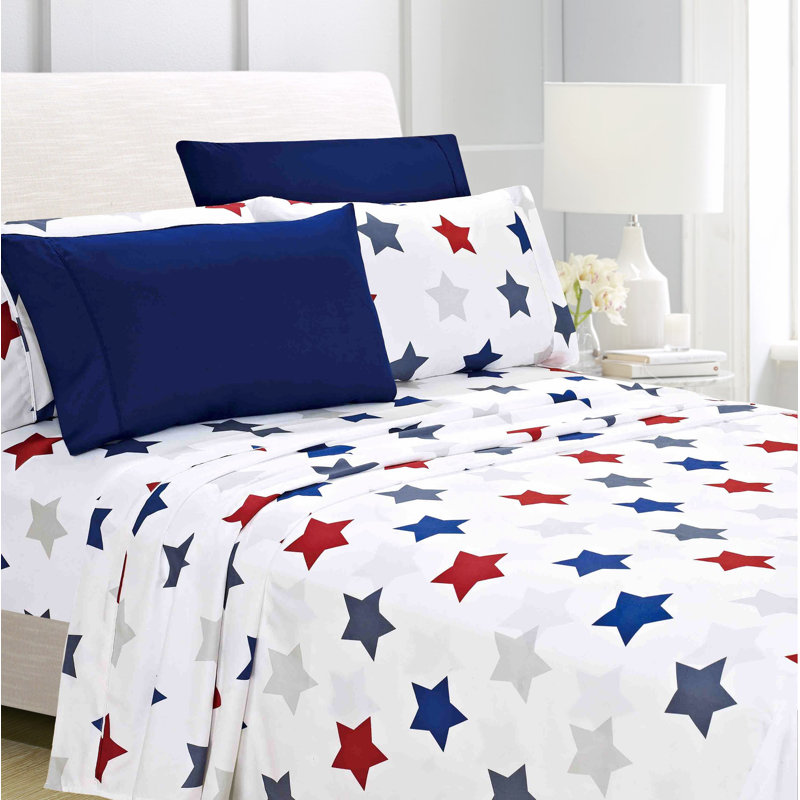 Premium Microfiber Geometric Sheet Set, King Sheet Set + 1 Fitted Sheet + 4 Pillowcases