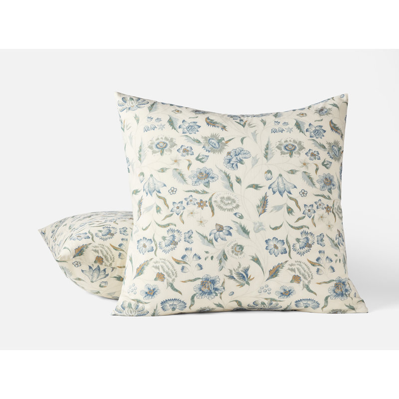 Viola Organic Print Sham, Undyed W/Cerulean, Euro Sham