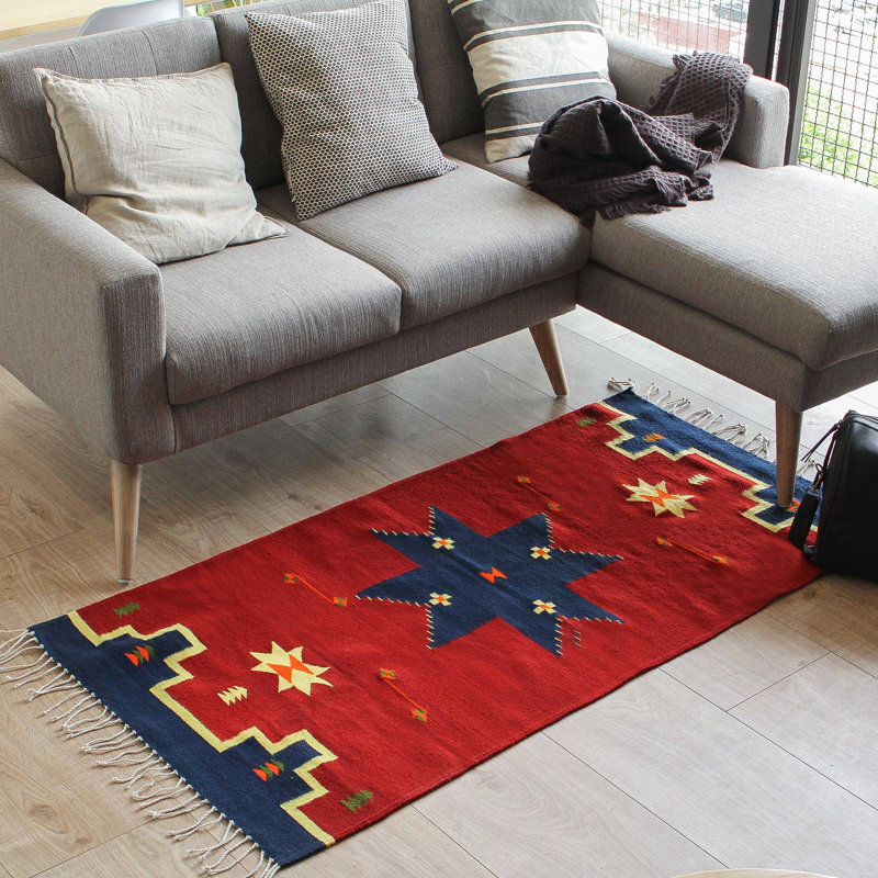 Tapis bourgogne / bleu en laine Lanh