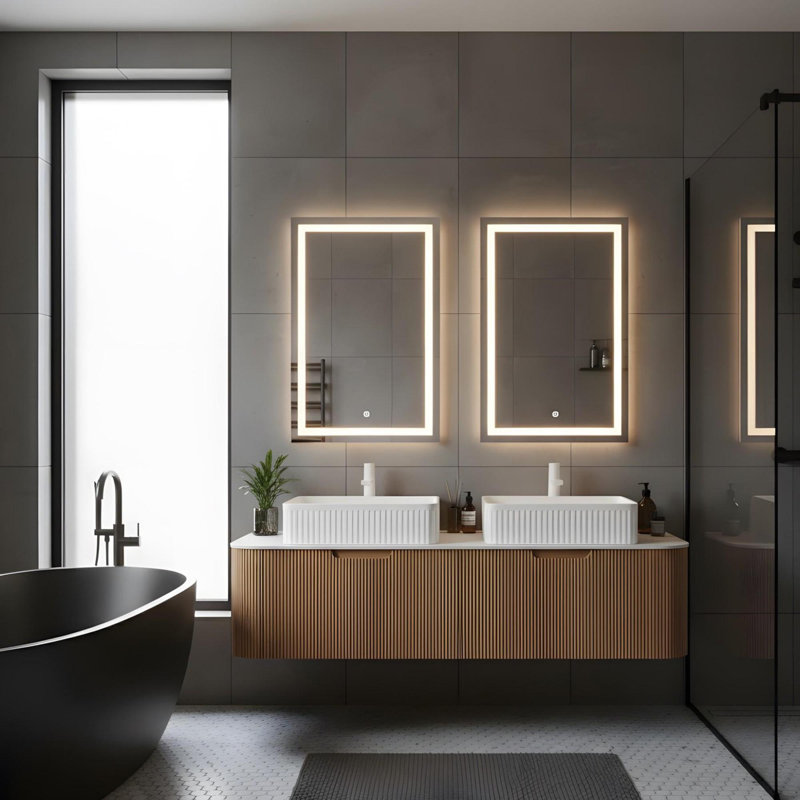 60" Wall Mounted Bathroom with 2 Rectangular Ceramic Basins and 2 Drawers