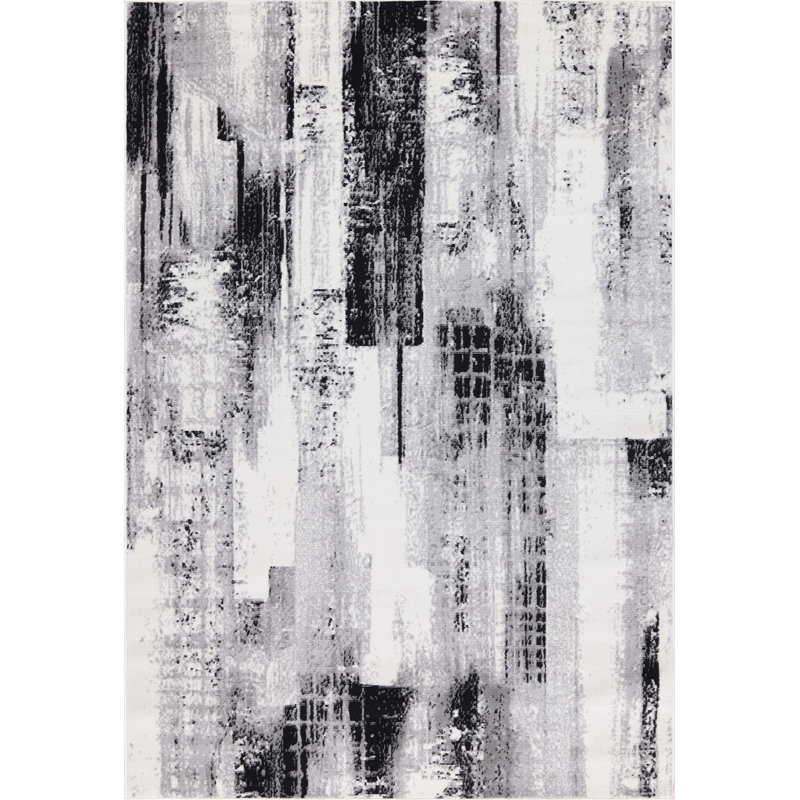 Tapis noir et gris Amberella, Rectangle 5 pi 3 po x 7 pi 3 po