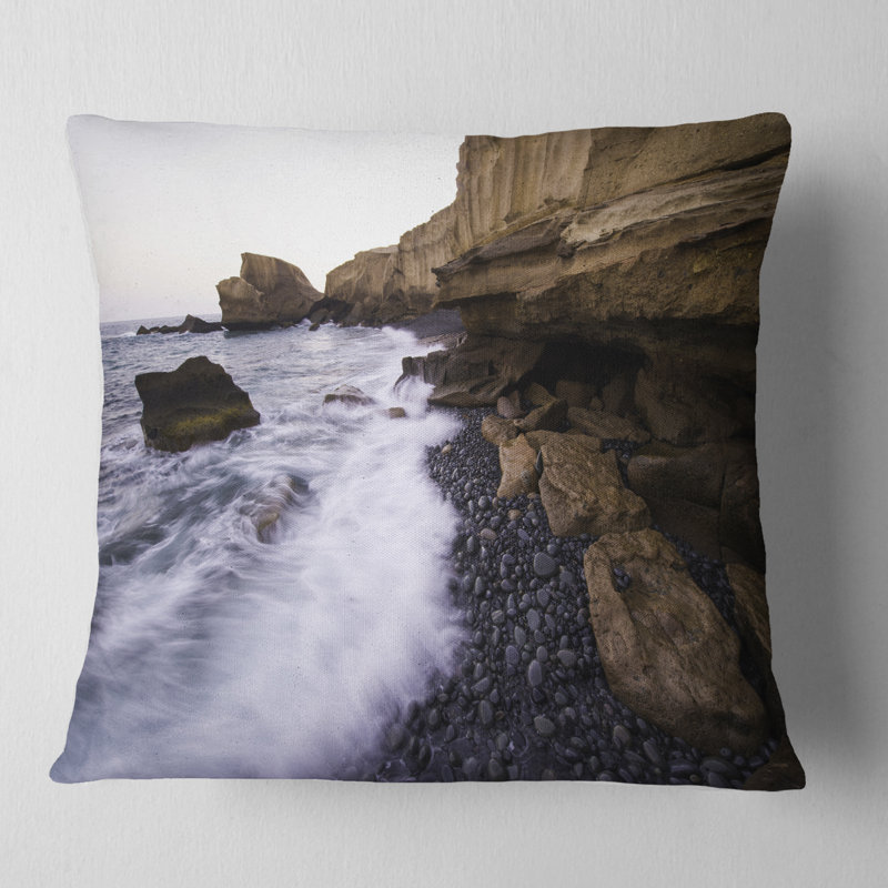 Coussin décoratif photo à roulement à la plage mer shore, H 16 po x l 16 po