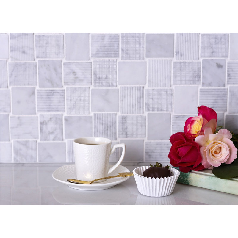 1.6 x 1.9 Marble Basketweave Mosaic Tile, Gray