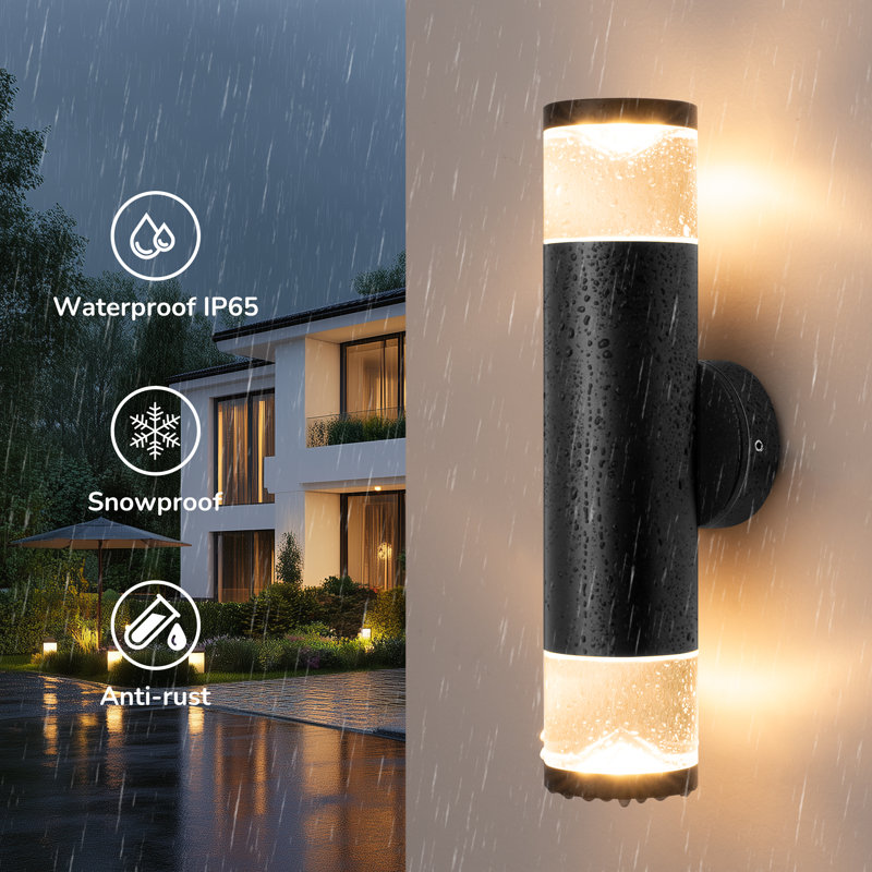 10.4" Led Outdoor Wall Light With Crystal Acrylic Shade (Set of 2)