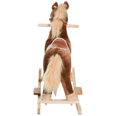 Kids Ride on Rocking Horse Toddler Plush Toy with Realistic Sounds for 3 Years Old Children - Brown