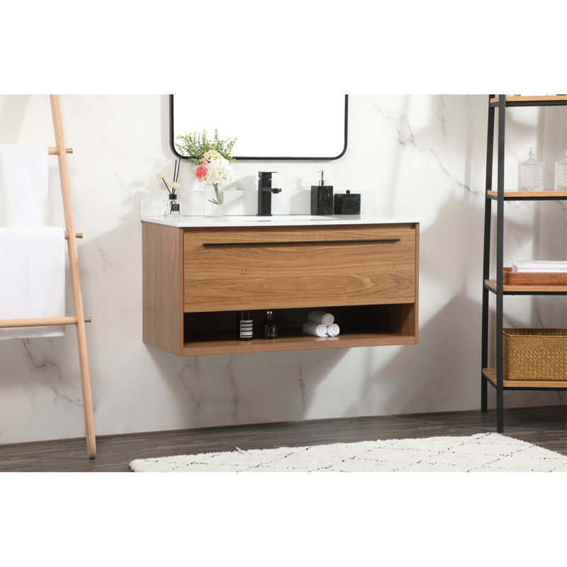 Ensemble de meuble-lavabo simple mural 40 po Roman, Noyer brun