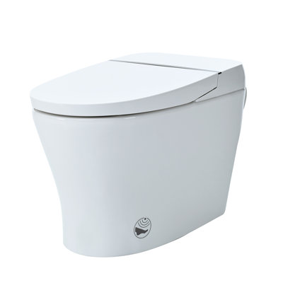 Heated Seat Smart Toilet Without Bidet, Upmarket Compact Dual Flush Toilet 1/1.28 GPF, Tank Less Toilet With Adjustable Temp Heated Seat, Foot Sensor Flush, White Night Light, Knob Control, Auto Flush