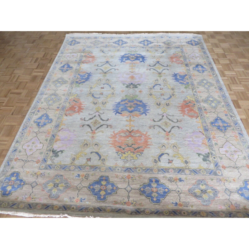 Tapis oriental bleu doux noué à la main 8 x 9 pi 10 po G15145