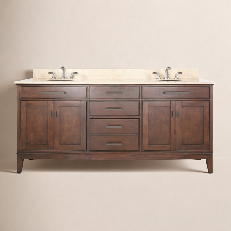 Madison 72" Double Bathroom Vanity Set, Tobacco, Cala White