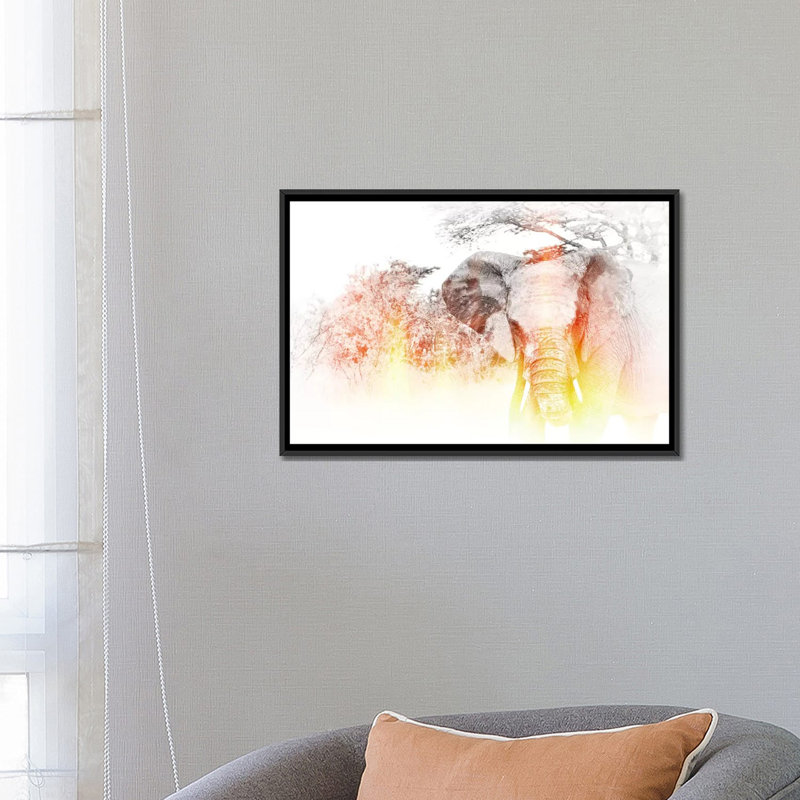 «Golden Elephant», reproduction sur toile, H 18 po x l 26 po x P 1,5 po, Toile avec cadre noir, Pas de tapis