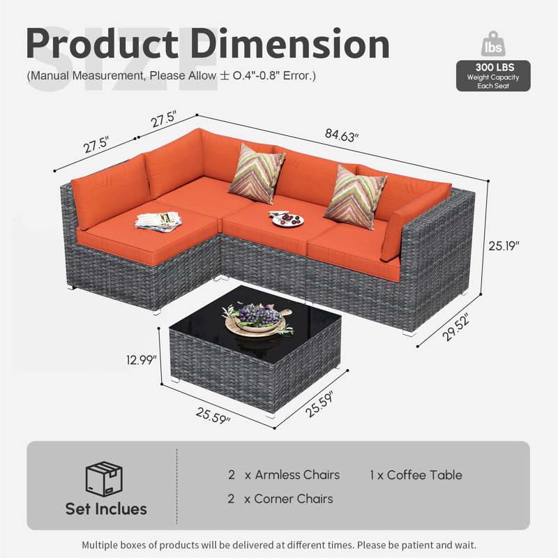 4 - Person Patio Conversation Set with Cushions, Orange, No