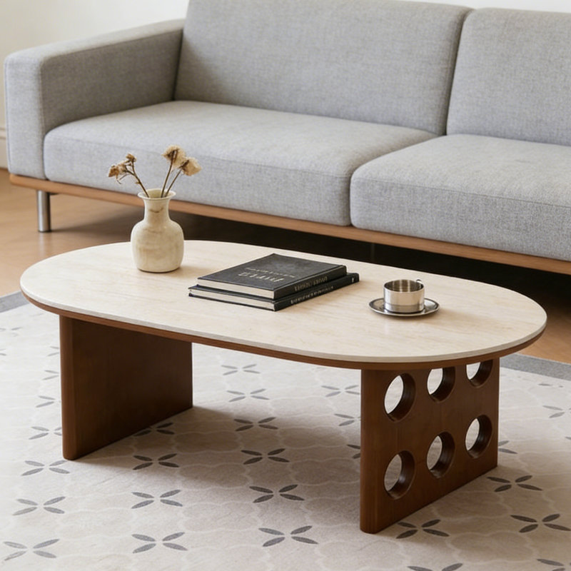 Table basse ovale avec découpe, H 15,74 po x L 51,18 po x l 27,55 po