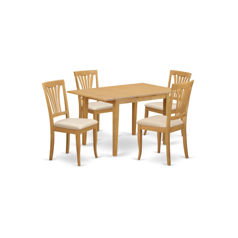 5 Piece Dinette Set for 4 Includes a Rectangle Dining Table with Butterfly Leaf and 4 Linen Fabric Dining Room Chairs, Oak