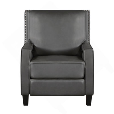 Push Back Reclining Chair Transitional Style Grey Color Self-Reclining Motion Chair 1Pc Cushion Seat Modern Living Room Furniture