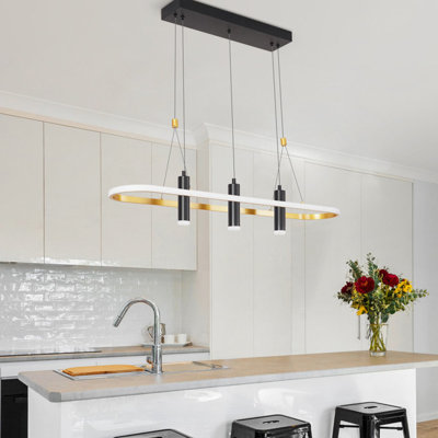 4- Black/Gold Dimmable Pendant Lamp - 5000Lm Brightness, 45W Power, For Kitchen Island, Study, Villa Led 45W, 5000Lm, 3 Color Temperatures, To Adjust Height, Office