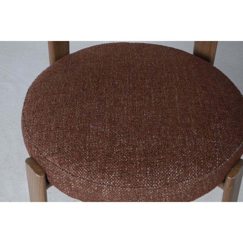 Upholstered Curved Back Wood-look Metal Frame 2pc Dining Chairs, Oak Wood, Red