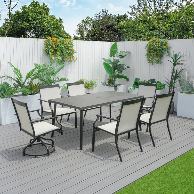 Imai 6 - Person 65.7 L Steel Teslin Outdoor Dining Set