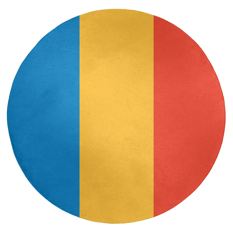 Tapis bleu/jaune/rouge rayé, Rond 5 pi