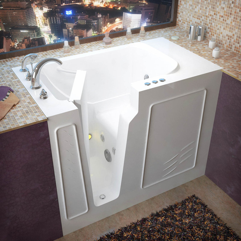 Flagstaff 52'' x 29'' Whirlpool Fiberglass Bathtub with Faucet, Left, White