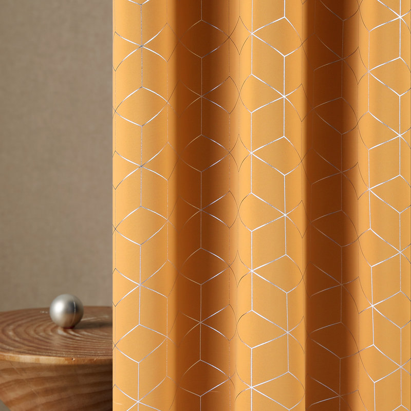Deconovo Silver Diamond Pattern Curtain Pair, 52" W x 72" L, Orange Flame