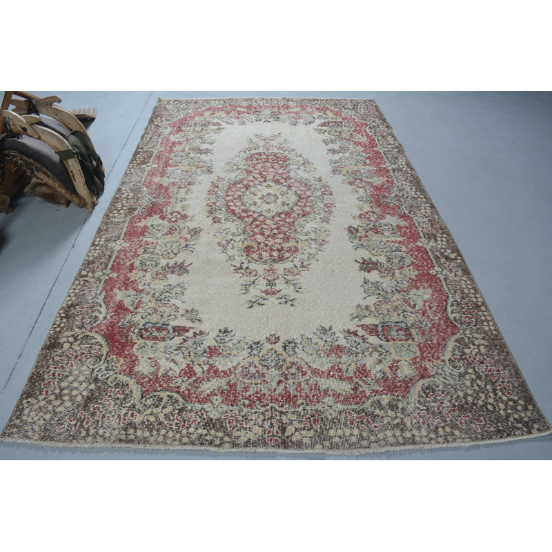 Tapis turc, tapis luxueux, tapis anatoliens beiges, grands tapis 5,9 x 9,4 pi, tapis rétro, tapis de sol
