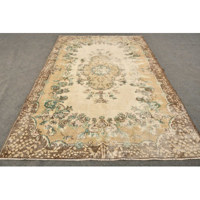 Grand tapis turc Oushak tissé à la main en beige pour un décor esthétique de salon et de salon