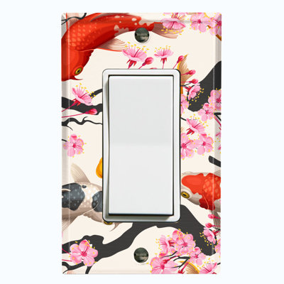 Colorful Koi Fish Sakura Tree Nature Themed 1 - Gang Rocker Standard Wall Plate