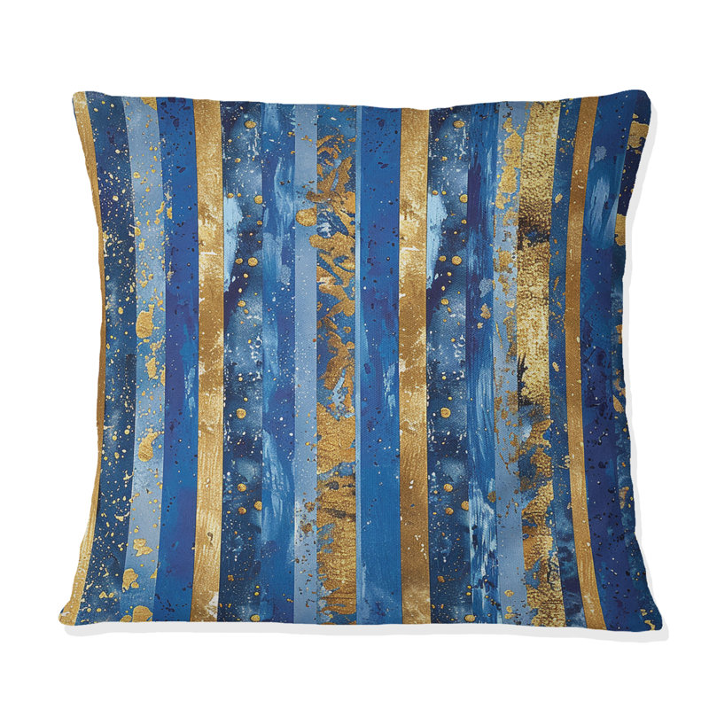 Coussin décoratif Sparkling Stripes - Glam, Bleu / doré, H 16 po x l 16 po