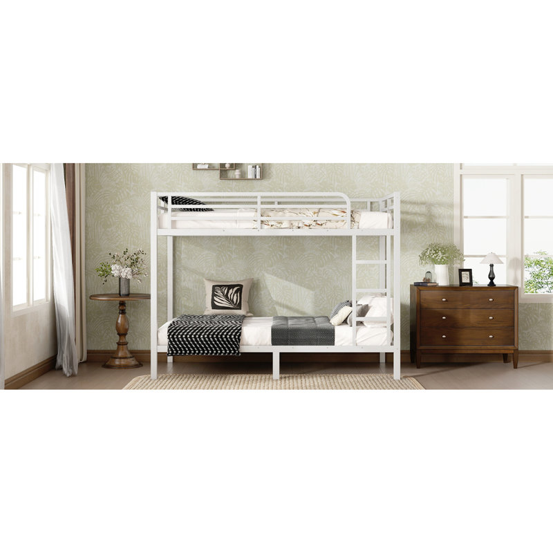 Twin Xl Metal Bunk Bed For Adults - Space, Stable Frame, Noise , With Guardrail And 20 Slats Per Level Construction, Under Storage Utility