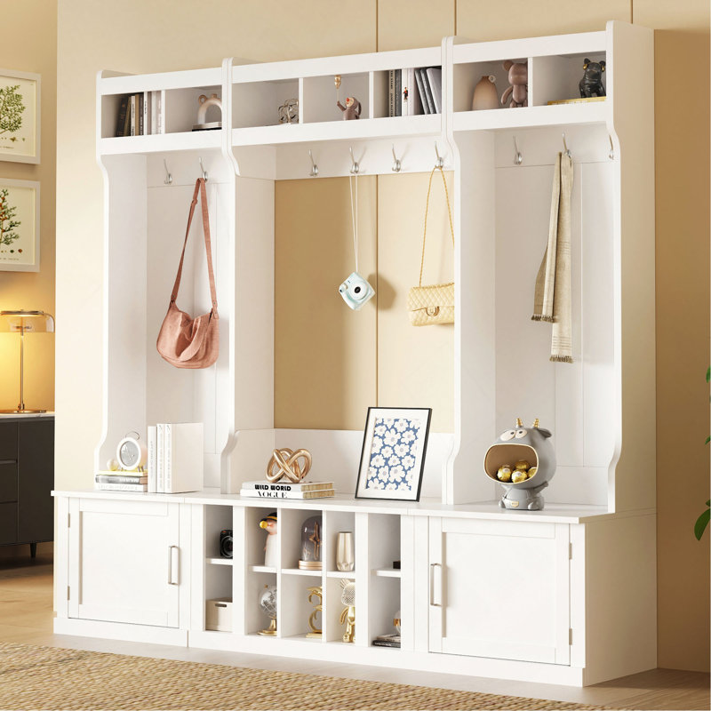 Arbre d'entrée 82 po 4 po avec banc et rangement pour chaussures 82,6 po, Blanc