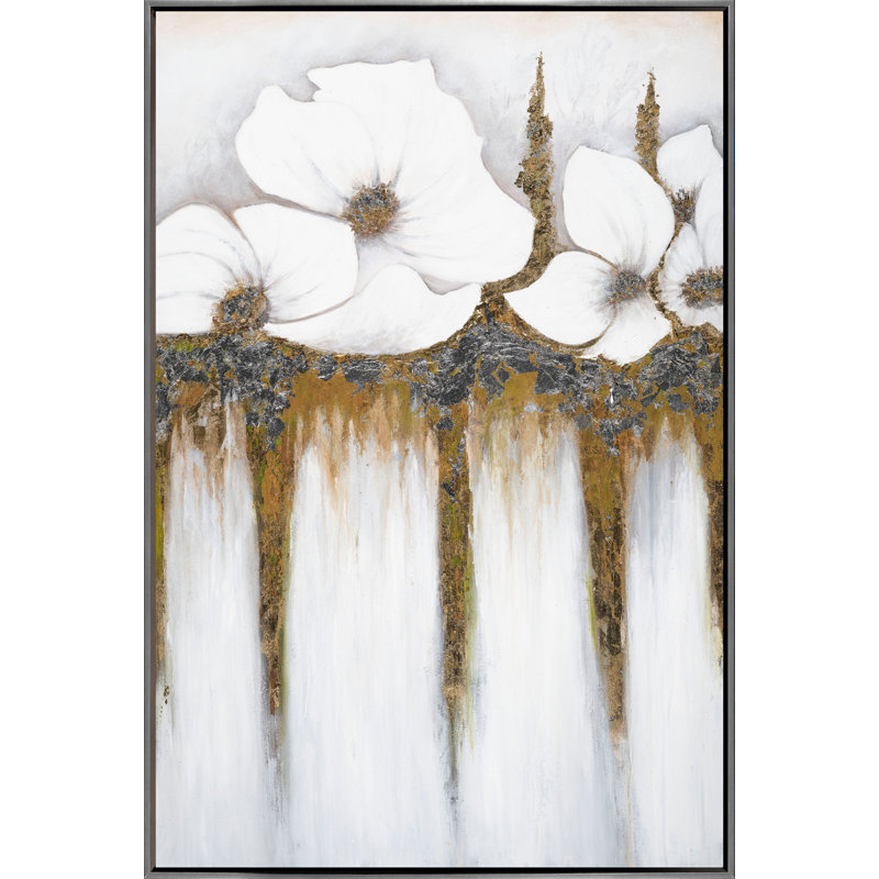 Dew Drop Florals Print Canvas, 41" H x 27" W, Black Framed