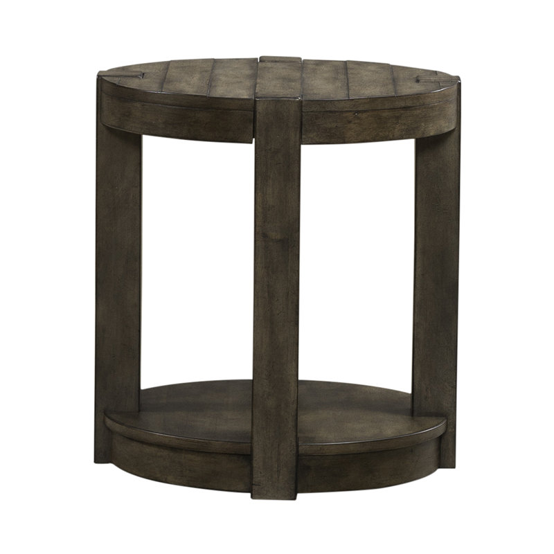 Arnaline Round Chairside Table w/ Floor Shelf
