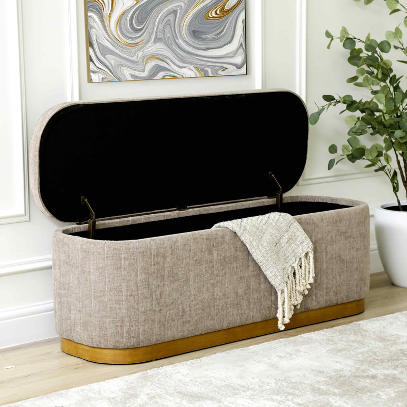 Annemore Linen Storage Bench for Bedroom, Accent Storage End of Bed Bench with Wooden Base