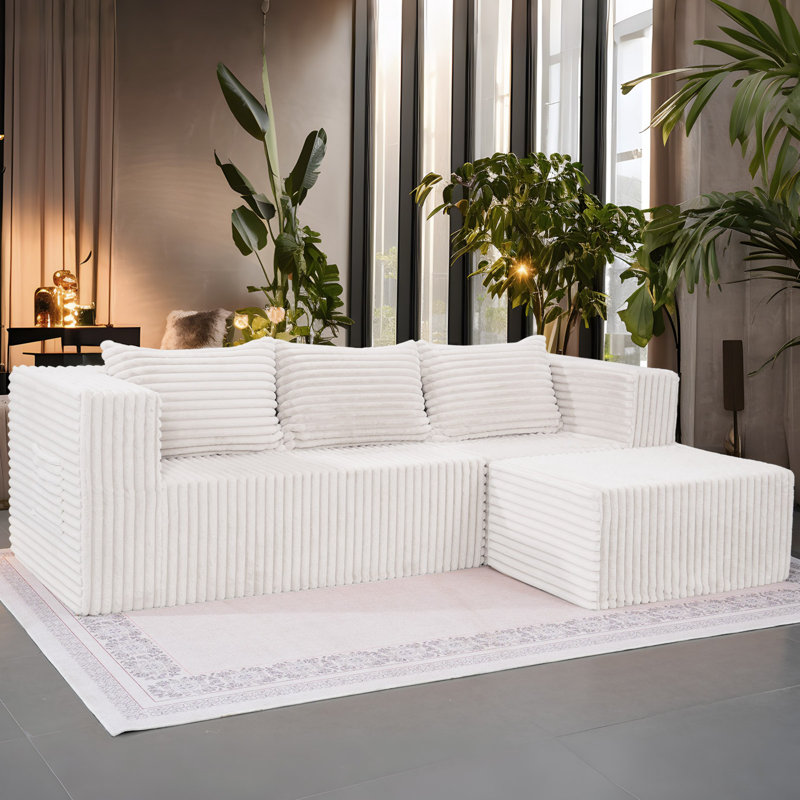 Canapé modulaire avec méridienne Boneless Cloud, Blanc