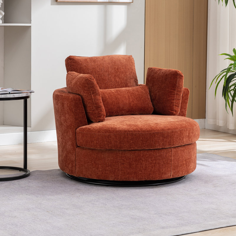 50" W Dahlonega Slipcovered Swivel Barrel Chair, Terracotta Polyester, 34.6'' H x 50'' W x 47'' D