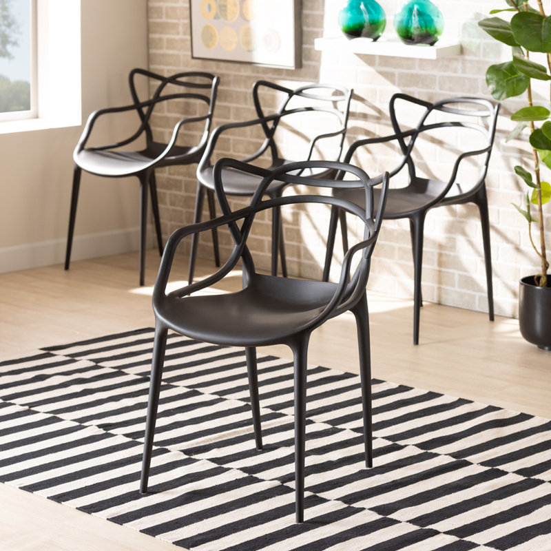 Haltwhistle Wingback Stacking Side Chair, Black, 4