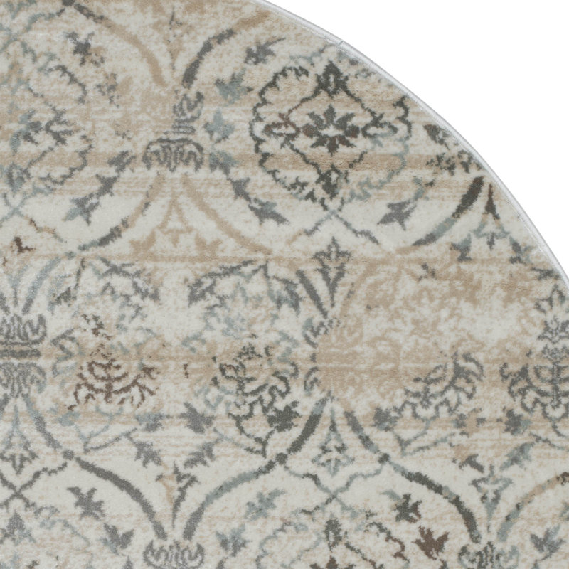Tapis ivoire / crème à motif damas Aberdeenshire, Rond 7 pi 10 po