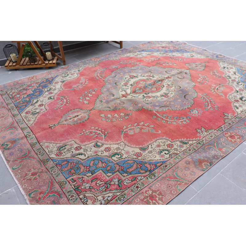 Tapis Oushak marocain rétro fait à la main en rouge éclatant surdimensionné turc