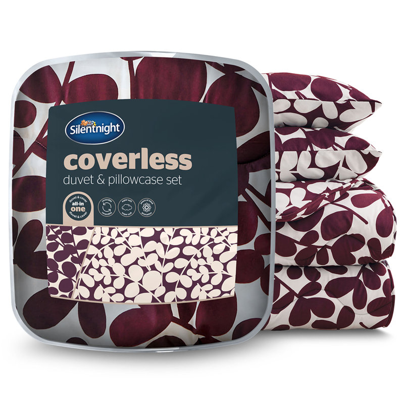 Silentnight Coverless 10.5 Tog Leaf Print Duvet and Pillowcase Set, Double, Purple Berry Leaf