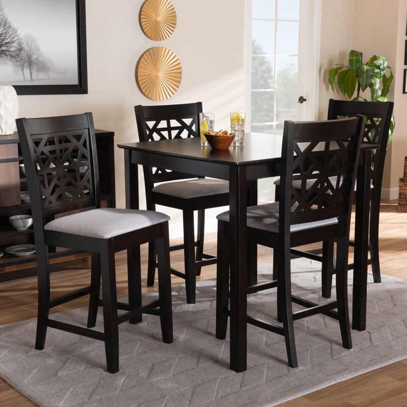 Estephanie 5-Pc Counter Height Dining Set in Grey Fabric Upholstered, 42.5'' H X 18.7'' W X 20.5'' D, Gray